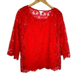 Adiva | Red Lace 3/4 Sleeve Top Cami Underneath M
